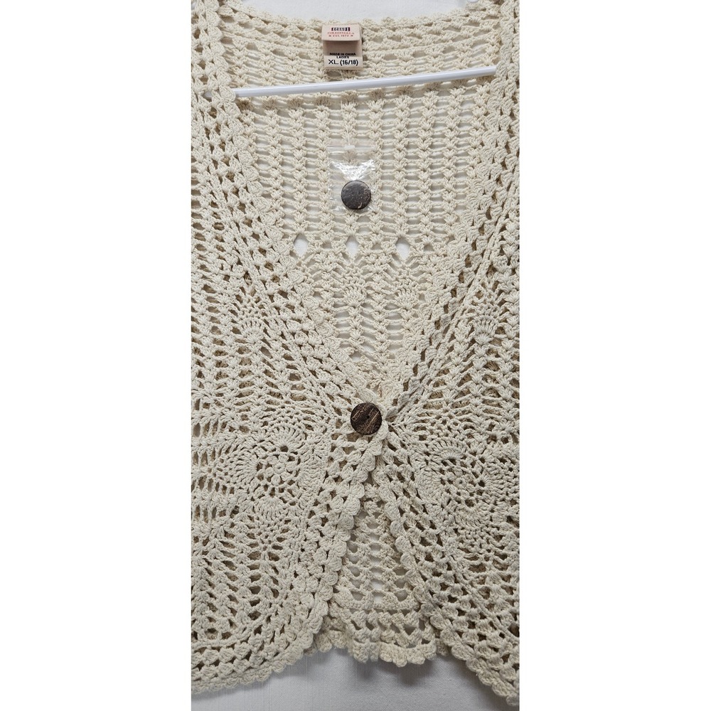 Faded Glory Crochet Cardigan Womens XL Cream Boho Knit Button Front Sweater - Picture 1 of 6